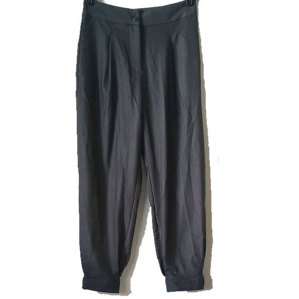 Zara High Rise Pleated Button-Cuff Crop Trousers XS Dark Gray - Picture 1 of 11